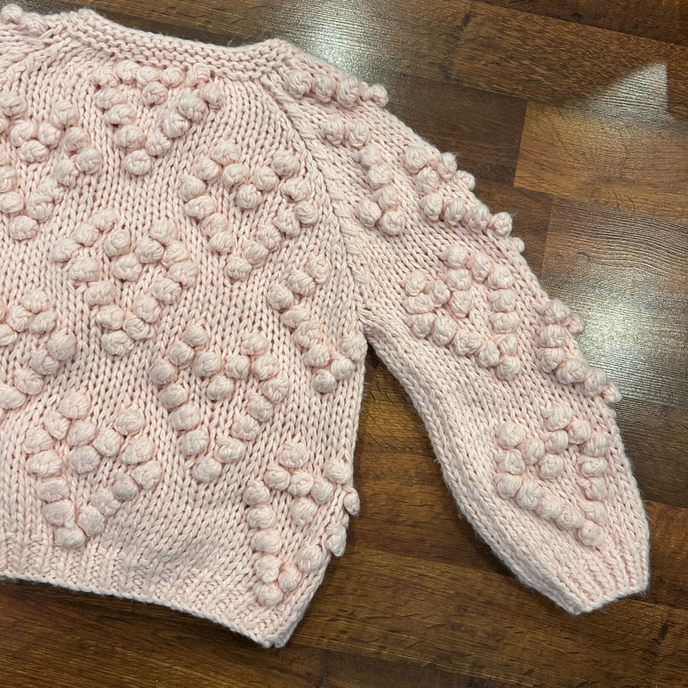 Chicwish Knit Your Love Cardigan Sweater Size Large Pink Hearts Wool Blend - Picture 6 of 8